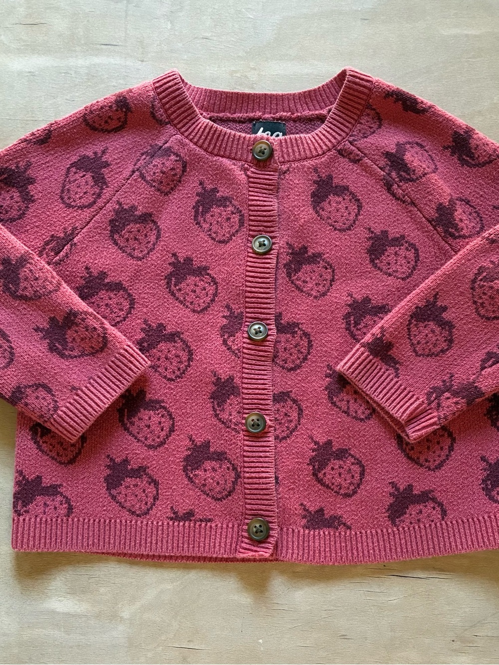 Tea Brand Pink Strawberry-Print Button Cardigan - 3T